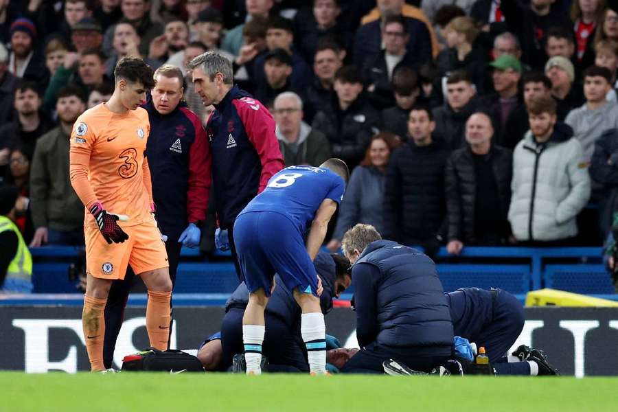 Azpilicueta being treated during the match