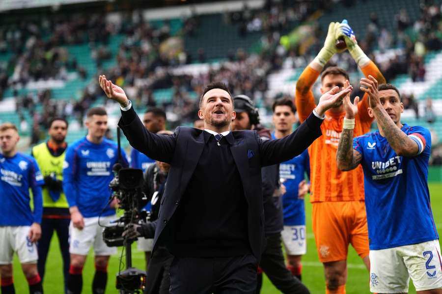 Barry Ferguson celebrates after Rangers defeated Celtic