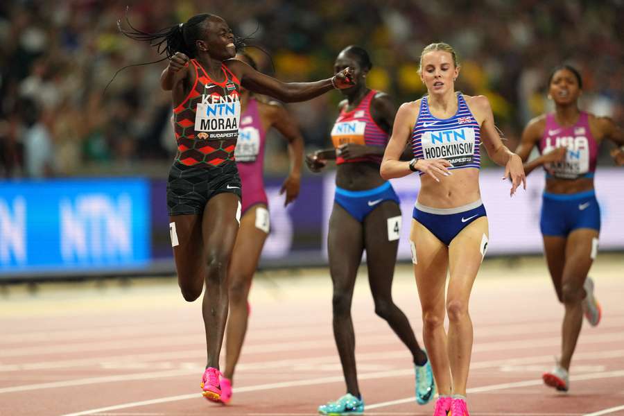 Mary Moraa looks round in delight after winning the 800m final