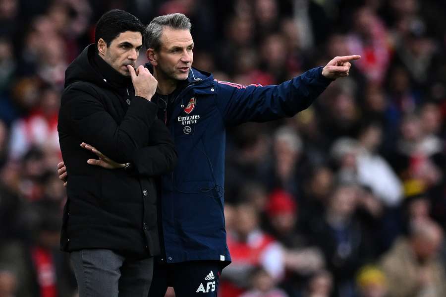 Mikel Arteta reacts during the English Premier League football match between Arsenal and Brentford 