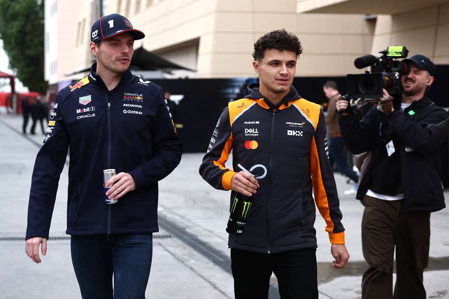 Max Verstappen, left, and Lando Norris before testing in Bahrain