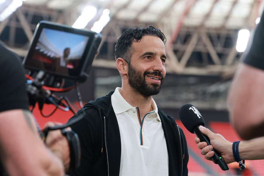 Ruben Amorim head coach of Manchester United during a pitch inspection ahead of the 2024/2025 Europa League Final