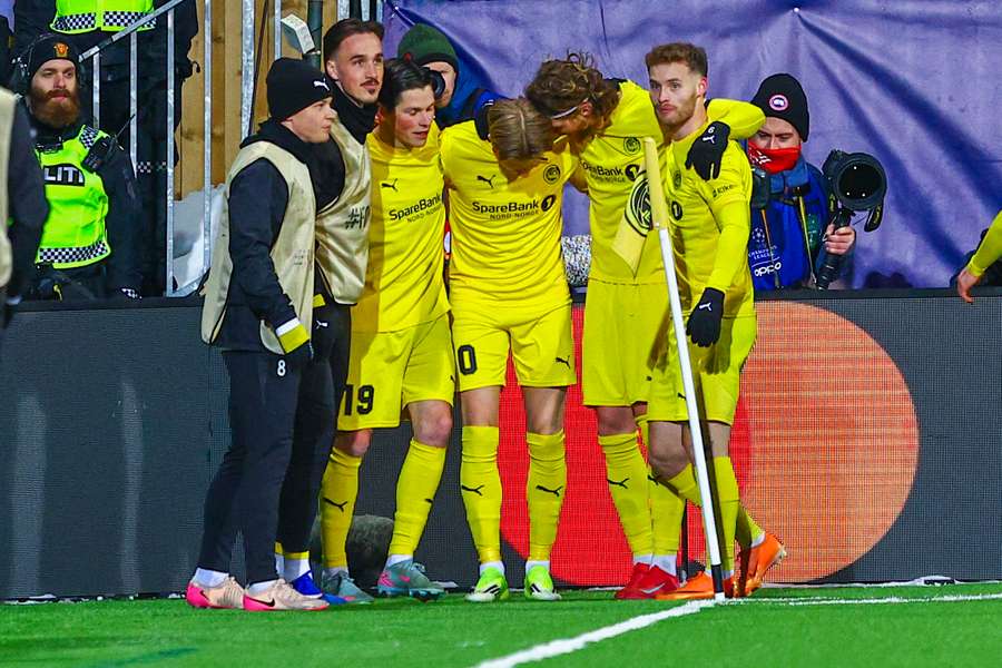 Bodo/Glimt celebrate one of their goals during their shocking Champions League win.