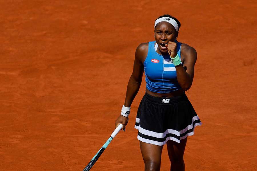 Coco Gauff celebrating a point against Andreeva