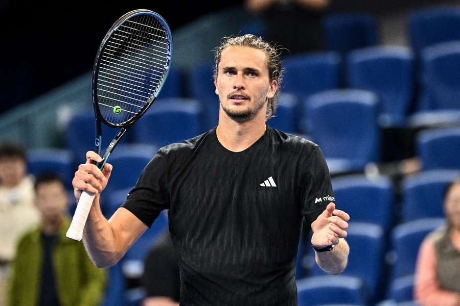 Alexander Zverev reacts after winning a point against Corentin Moutet