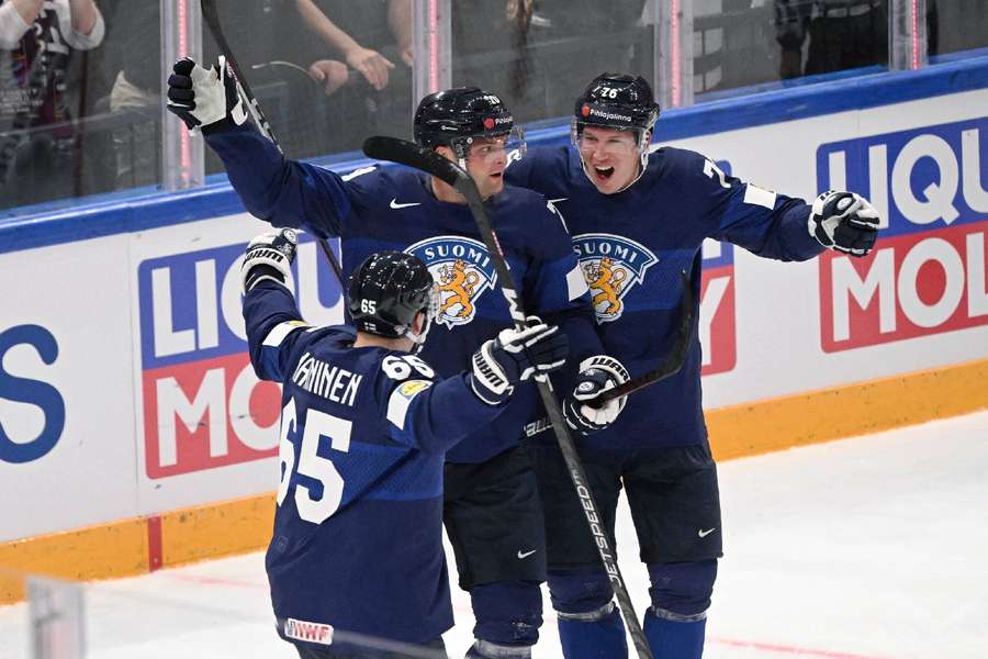 Finland celebrate the first goal