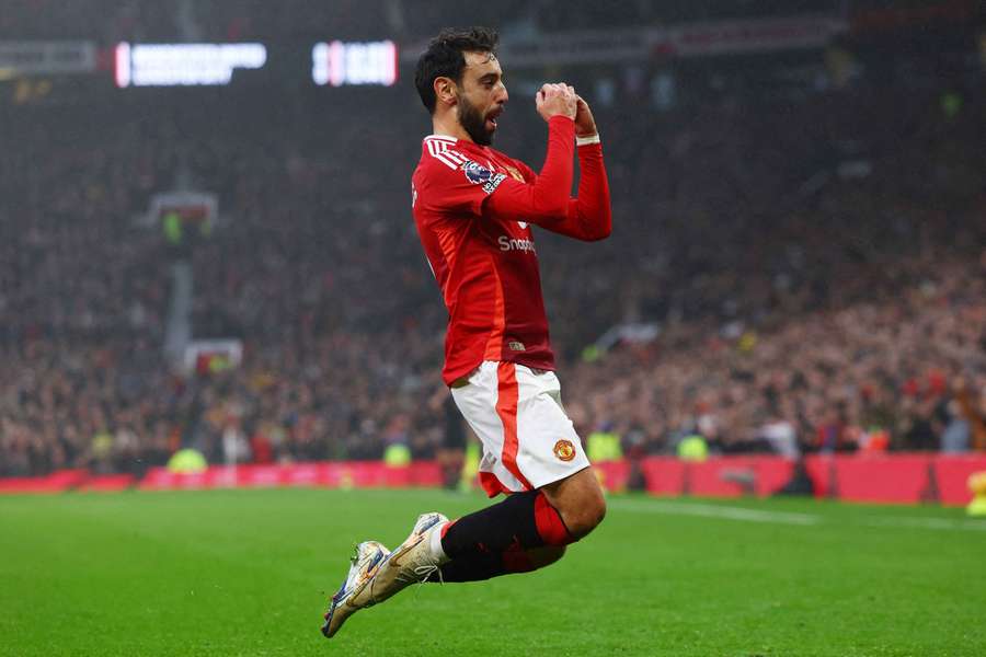 Manchester United's Bruno Fernandes celebrates scoring a goal