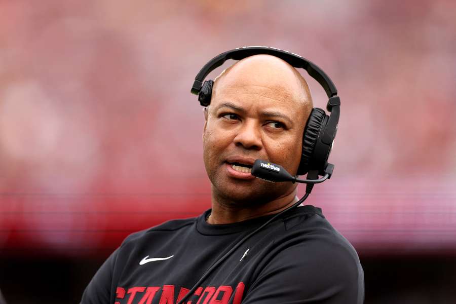 Stanford head coach Brian Shaw on the sidelines during a game against USC (2022).
