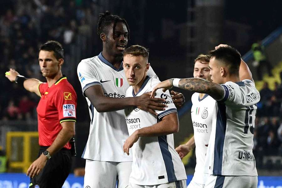 Inter celebrate their first goal