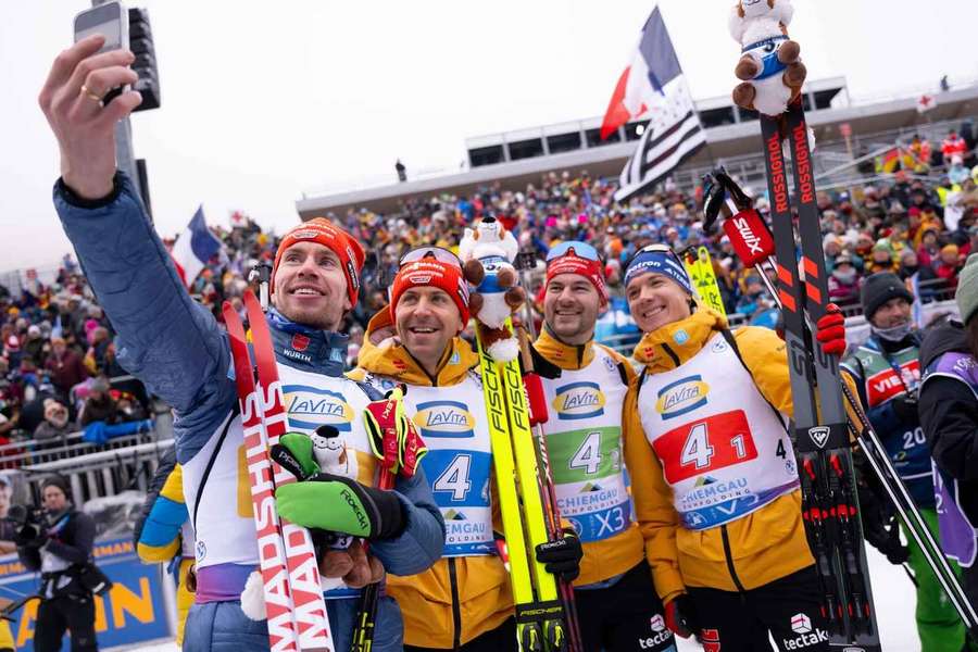 Die deutsche biathlon-Staffel nach dem Podium in Ruhpolding