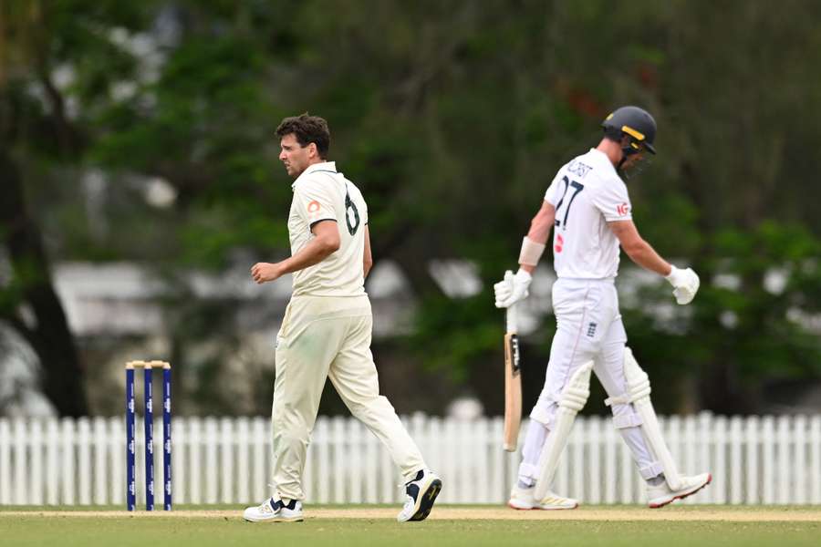 Jhye Richardson celebrates the wicket of Nathan Gilchrist in last month's Australia A v England Lions game.