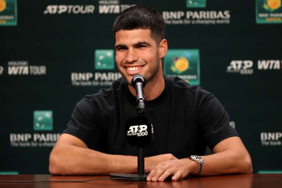 Carlos Alcaraz speaks with the media ahead of Indian Wells.