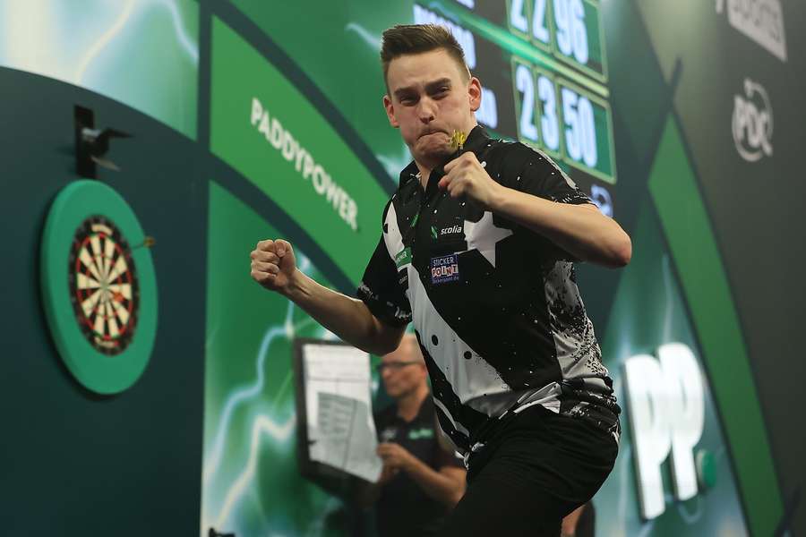 Ricardo Pietreczko celebrates beating Dave Chisnall in the second round on Saturday