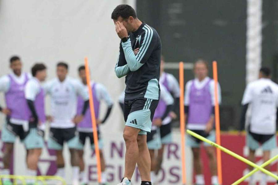 Scaloni, en un entrenamiento con Argentina