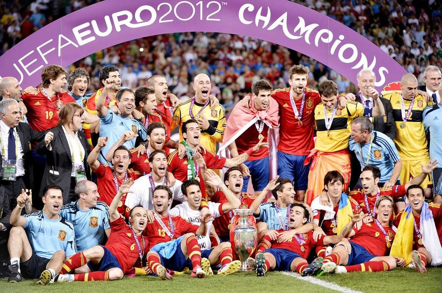 Spain celebrate their second consecutive European Championship