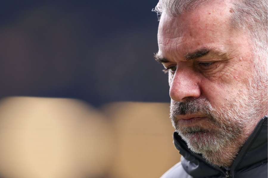 Postecoglou looks dejected during the match between Spurs and Everton