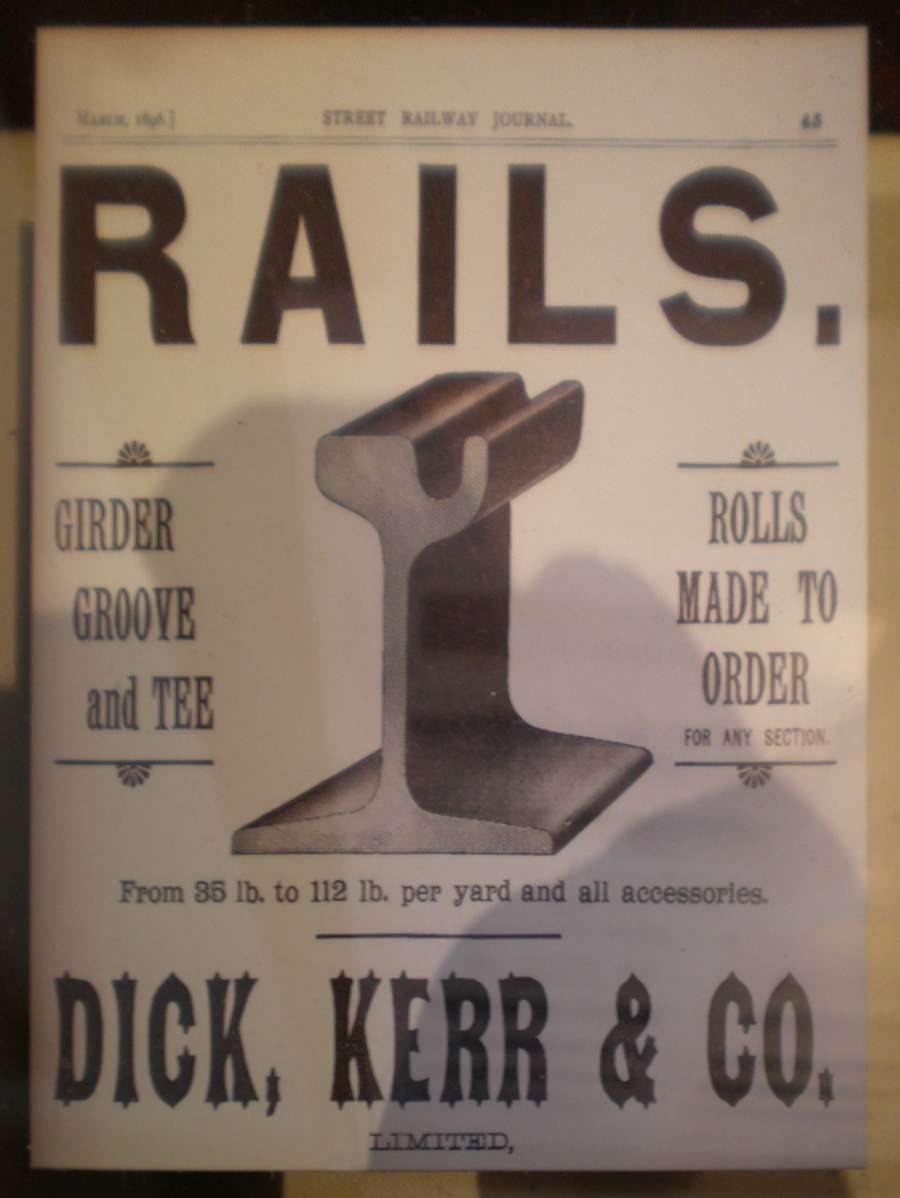 Propaganda de trilho de trem da compania Dick Kerr de 1896