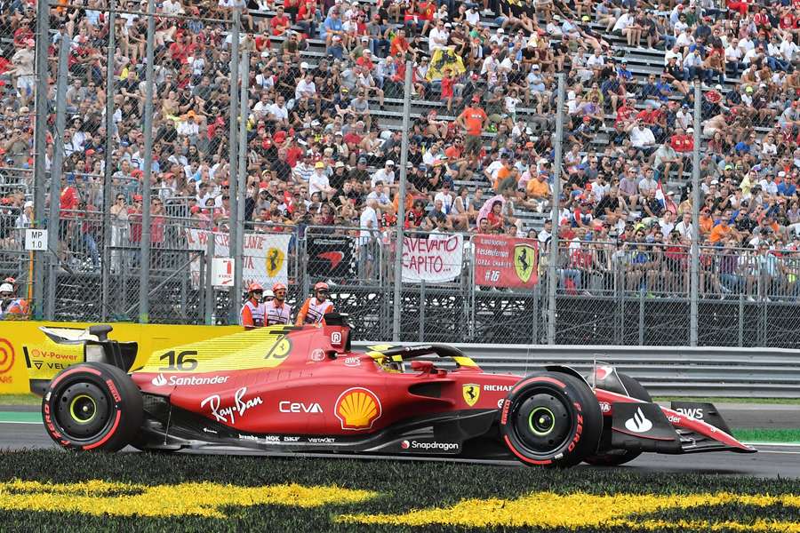 Charles Leclerc racing in front of the Tifosi at Monza
