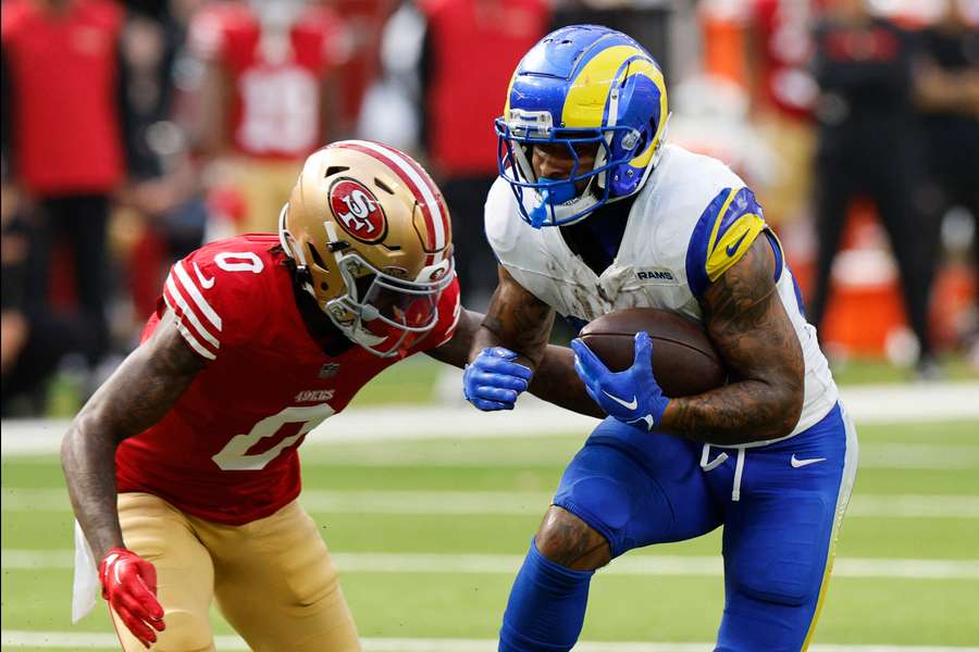 Rams RB Kyren Williams pursued by 49ers CB Renardo Green (2024)