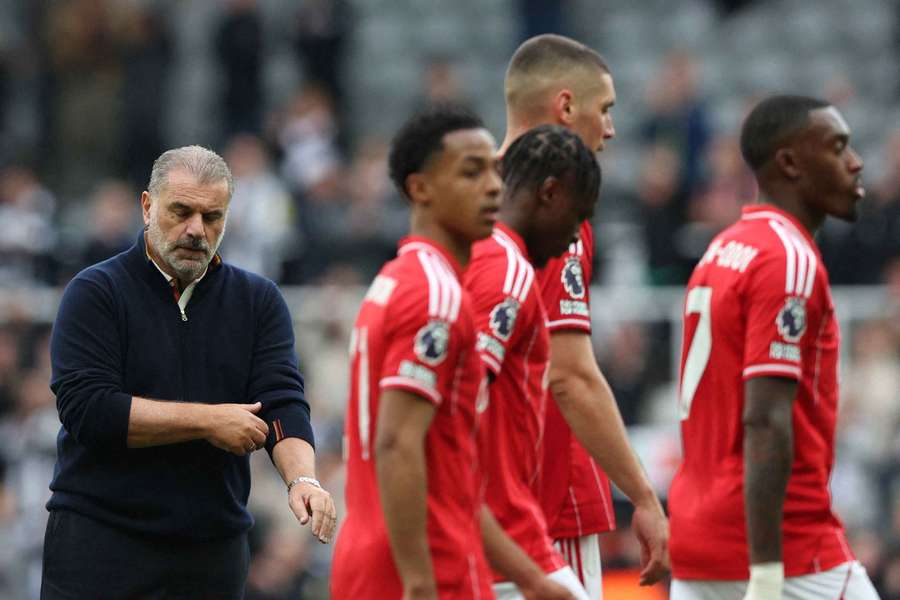 Nottingham Forest manager Ange Postecoglou looks dejected after the loss to Newcastle 