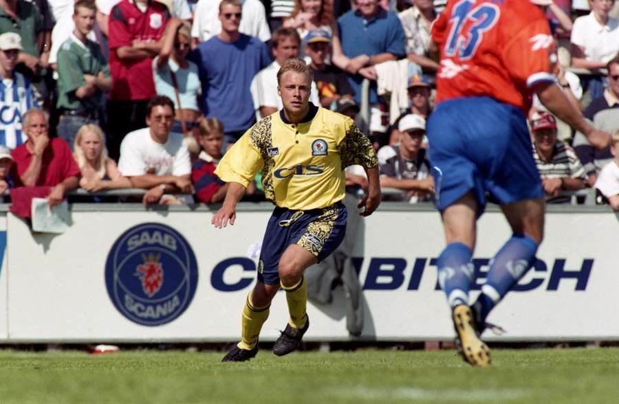Andersson in pre-season action for Blackburn in 1997