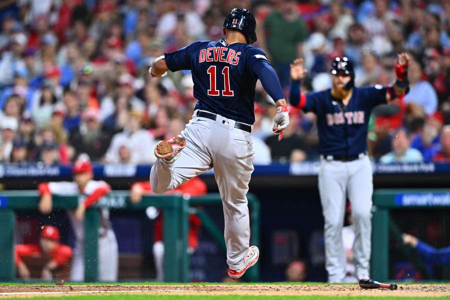 Devers scoring in the fourth inning