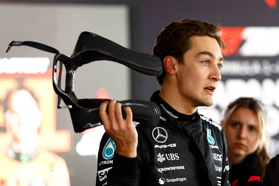 George Russell in the garage for Mercedes George Russell in the garage for Mercedes