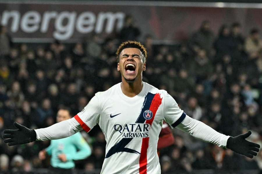 Paris Saint-Germain's Desire Doue celebrates after scoring against Metz Paris Saint-Germain's Desire Doue celebrates after scoring against Metz