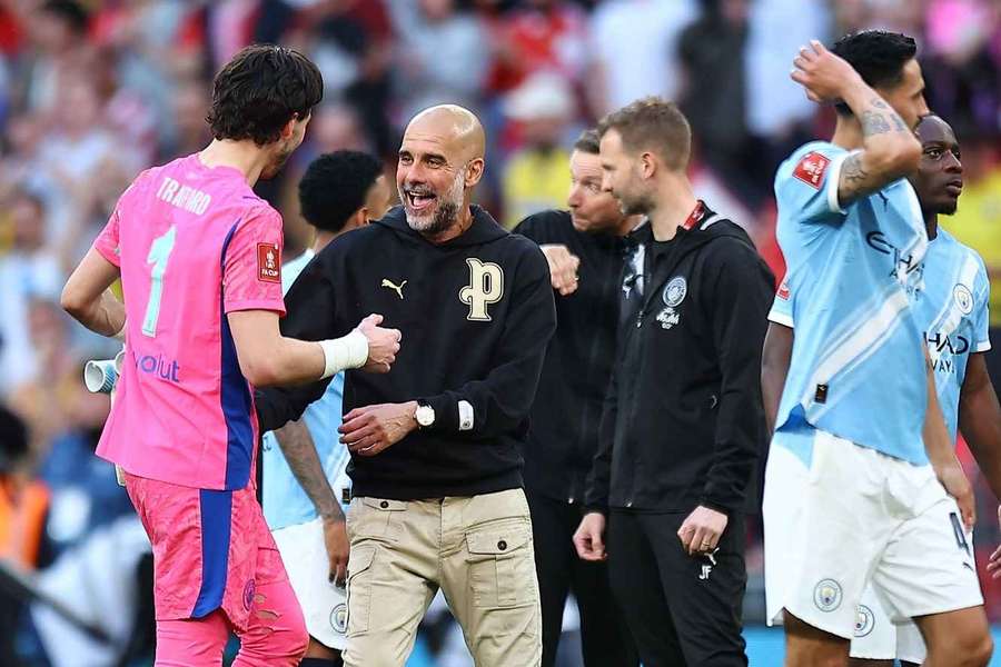 Pep Guardiola celebrates as Man City reach the FA Cup final following their win over Southampton