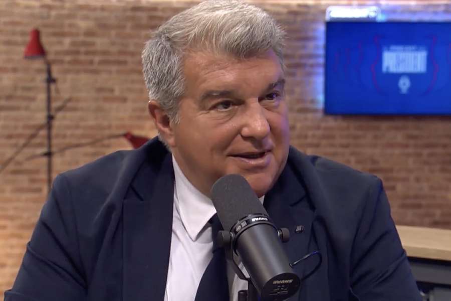 Joan Laporta num momento da entrevista desta terça-feira