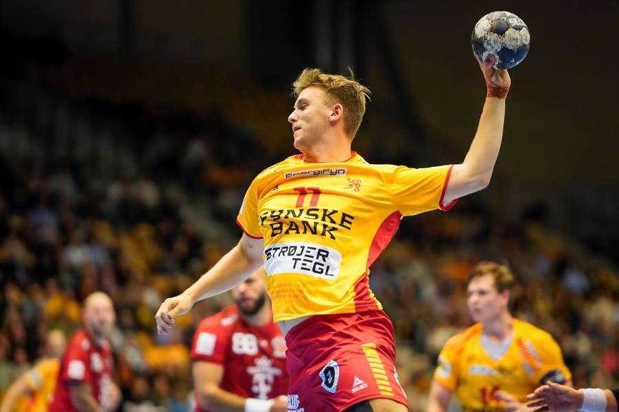 Emil Madsen fra GOG i aktion i en Champions League kamp Emil Madsen fra GOG i aktion i en Champions League kamp