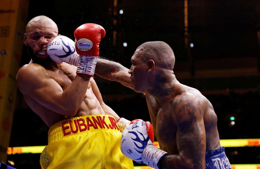 Conor Benn in action with Chris Eubank Jr during their middleweight fight Conor Benn in action with Chris Eubank Jr during their middleweight fight