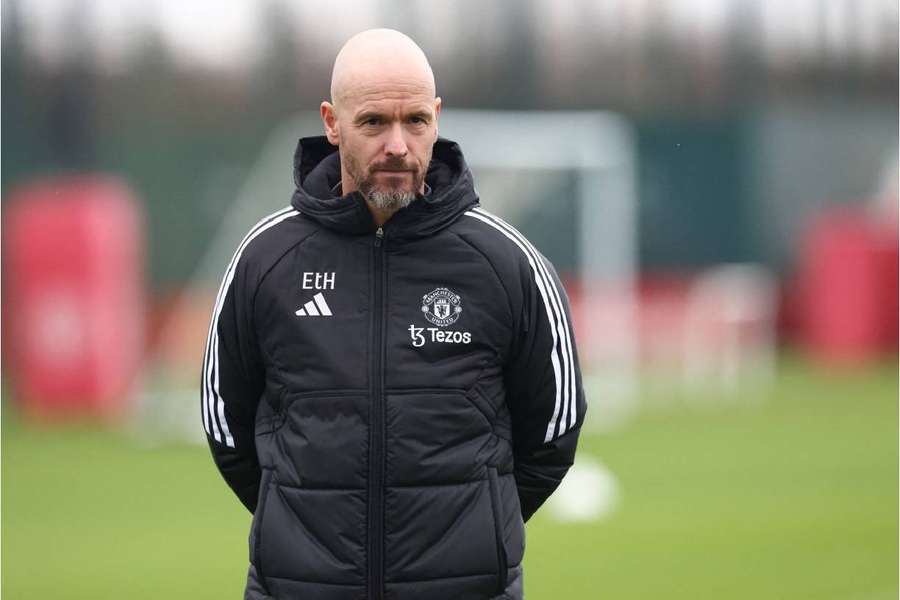 Ten Hag à l'entraînement à Carrington ce lundi.