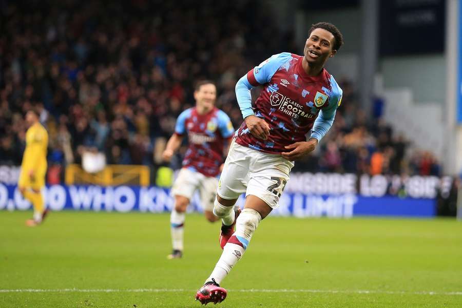 Burnley's Nathan Tella celebrates scoring their second goal against Preston