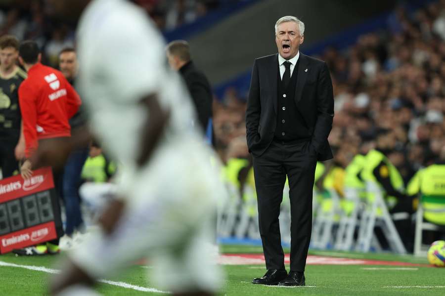 Real Madrid's Italian coach Carlo Ancelotti watches his players from the touchline