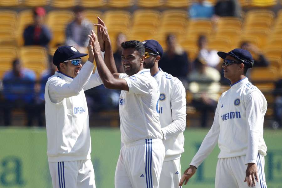 Ashwin celebrates one of his nine wickets in this match