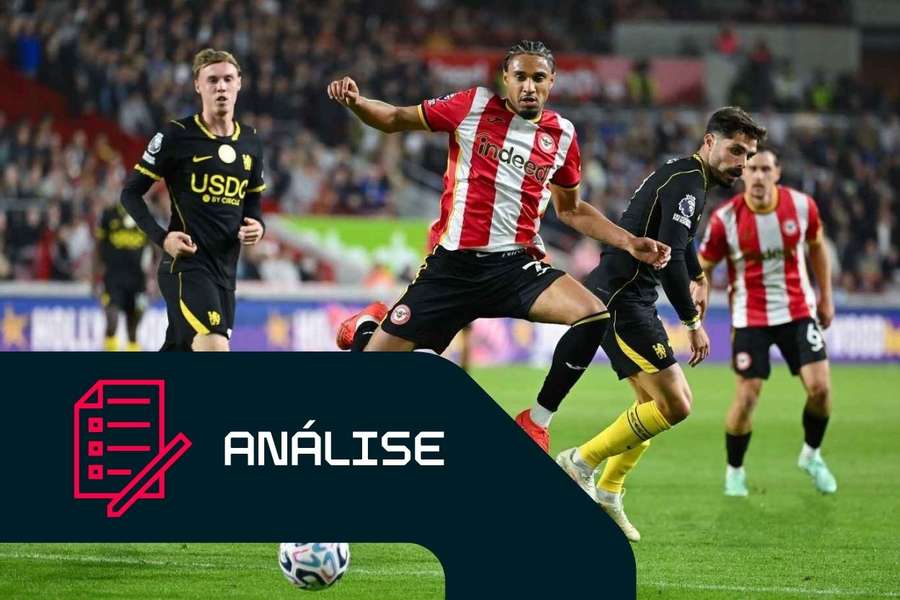 Kevin Schade, do Brentford, disputa a posse de bola com Pedro Neto e Cole Palmer, do Chelsea
Kevin Schade, do Brentford, disputa a posse de bola com Pedro Neto e Cole Palmer, do Chelsea