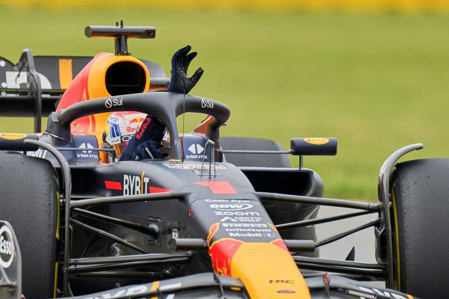 Verstappen waves from his Red Bull car