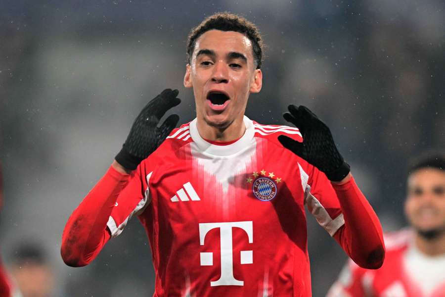 Musiala celebrates a goal for Bayern