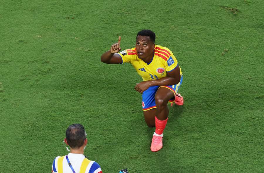 Jhon Arias celebrates putting Colombia in front Jhon Arias celebrates putting Colombia in front