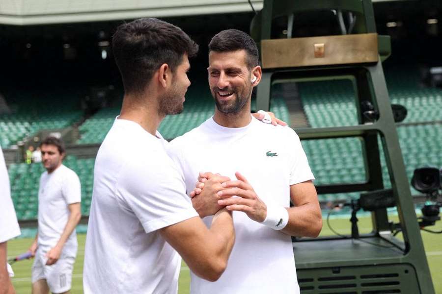 Alcaraz et Djokovic à l'entraînement avant le début de la quinzaine.