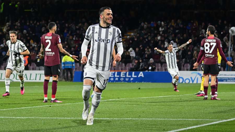 Juventus' Serbian midfielder Filip Kostic celebrates after scoring his side's second goal 