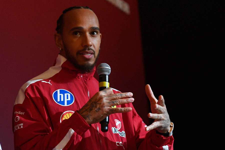 Ferrari driver Lewis Hamilton during the event to celebrate Scuderia Ferrari and Puma's 20 years of collaboration