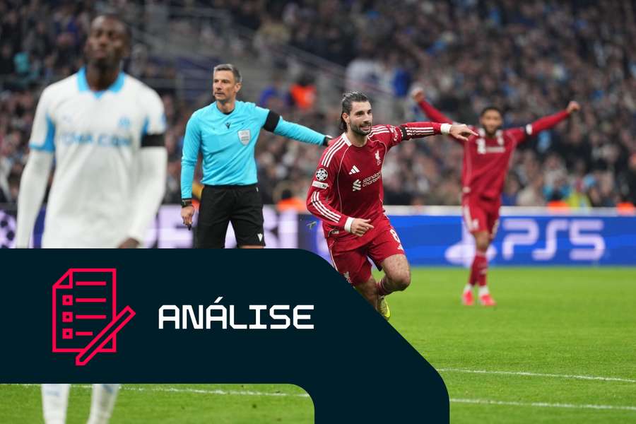 Dominik Szoboszlai, do Liverpool, coloca a sua equipa a vencer por 1-0 frente ao Marselha Dominik Szoboszlai, do Liverpool, coloca a sua equipa a vencer por 1-0 frente ao Marselha