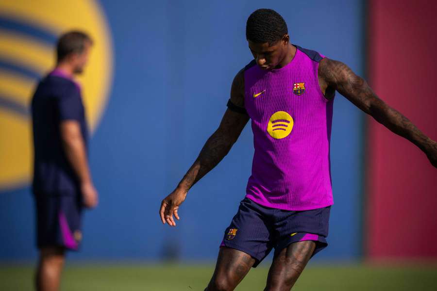 Rashford, durante el entrenamiento del jueves en la Ciudad Deportiva del Barça