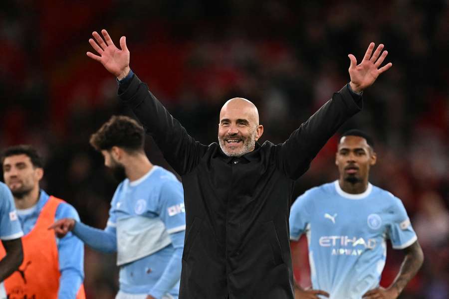 Maresca celebrates after City's victory over Liverpool Maresca celebrates after City's victory over Liverpool