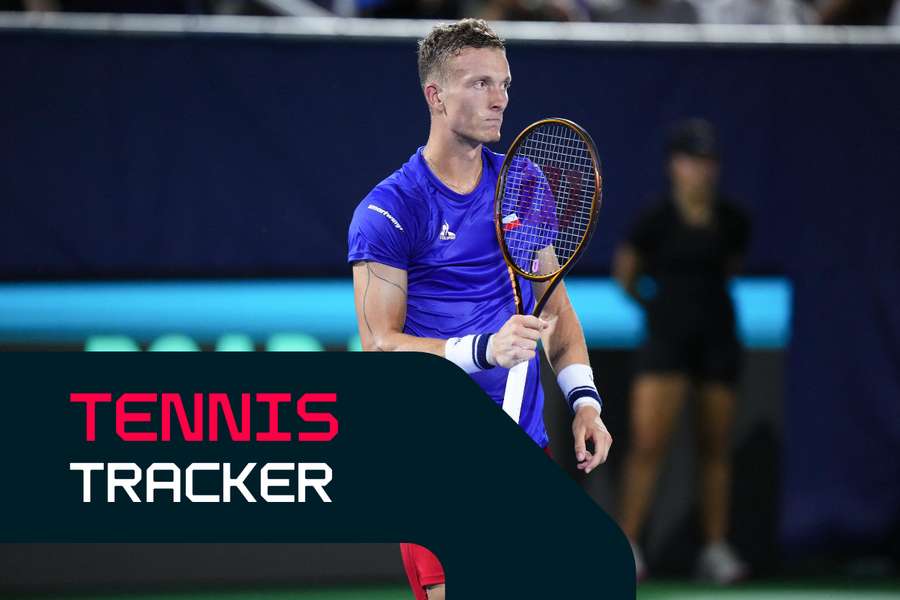 Jiri Lehecka reacts after beating Frances Tiafoe at Davis Cup