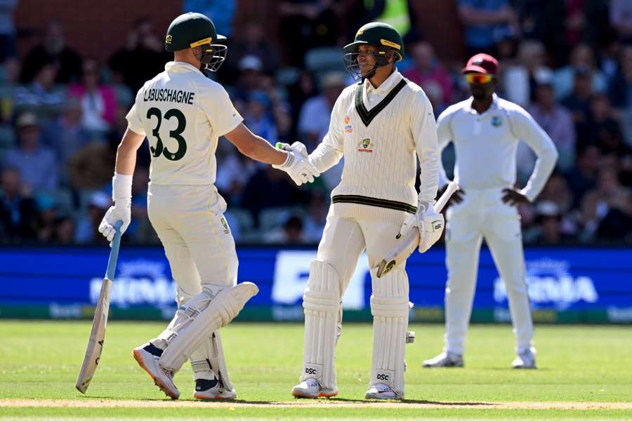 Labuschagne is congratulated after hitting 50 runs