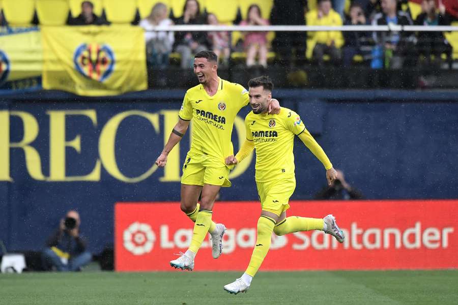 Alex Baena celebrates his opening goal for Villarreal