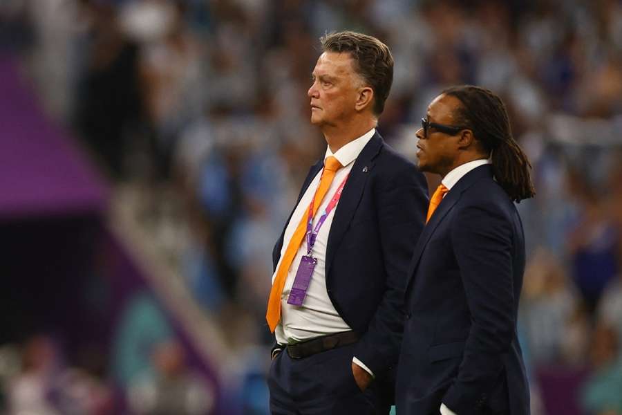Netherlands coach Louis van Gaal and assistant coach Edgar Davids